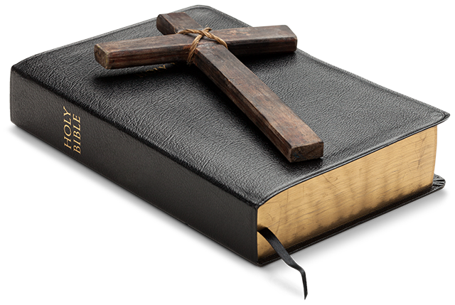 Black bible with wooden cross